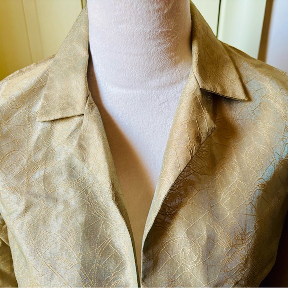 Silk Box Sz 6 Metallic Iridescent Gold Embroidered Women's Cropped Blazer Jacket - Picture 10 of 12